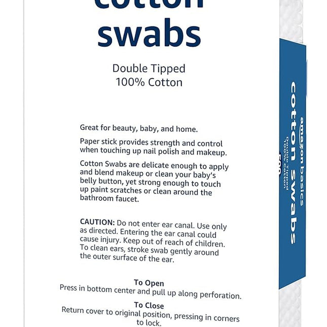 Double-Tipped 100% Cotton Swabs for Personal Hygiene and Baby Care, 500 Count