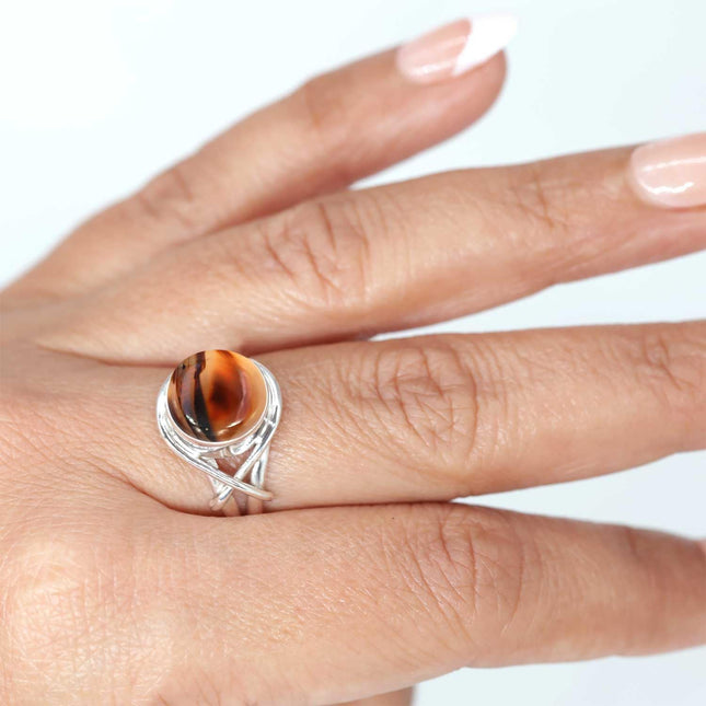 Multicolor Montana Agate 925 Sterling Silver Statement Ring - Size 9