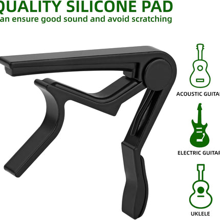 Black Clip Capo for 6-String Acoustic and Electric Guitar and Ukulele