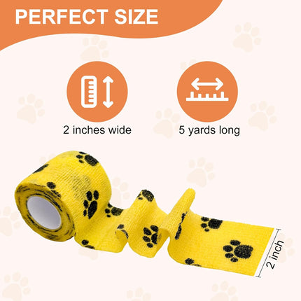 6 Rolls Cohesive Vet Wrap Bandage, Self-Adhesive Non-Woven Pet First Aid Tape, 2 in x 5 yd