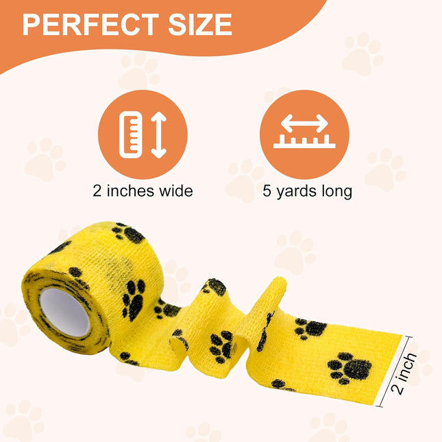 6 Rolls Cohesive Vet Wrap Bandage, Self-Adhesive Non-Woven Pet First Aid Tape, 2 in x 5 yd