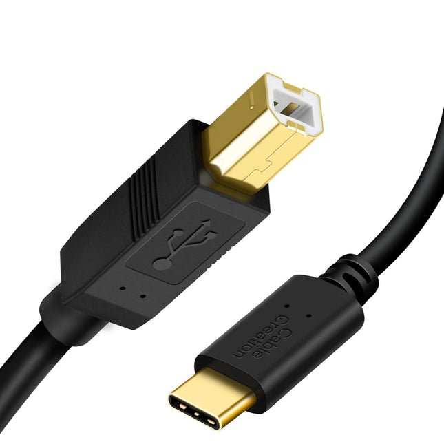 USB Type-B to USB-C Printer & MIDI Cable, 6.6 ft, Black