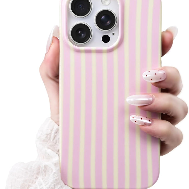 Pink and Yellow Striped Soft TPU Case for 6.1-Inch 13/14 Models