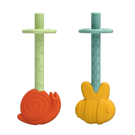 Baby Teething Tubes, Bee and Snail Silicone Teether Sticks, BPA Free, 3m+, 2-Pack