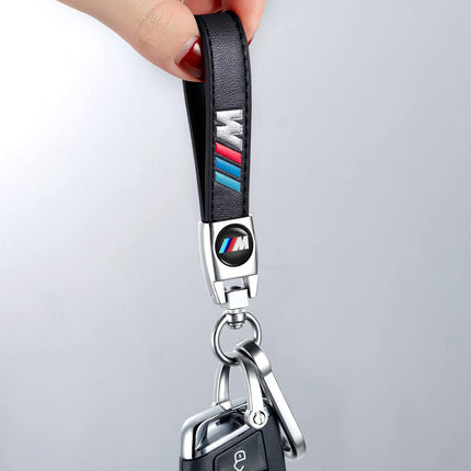 Black Genuine Leather Braided Car Keychain