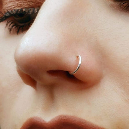 925 Sterling Silver Faux Clip-On Nose Ring, 20g Tiny Non-Piercing Huggie Hoop