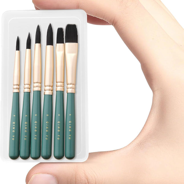 6-Piece Mini Travel Watercolor Brush Set, Green