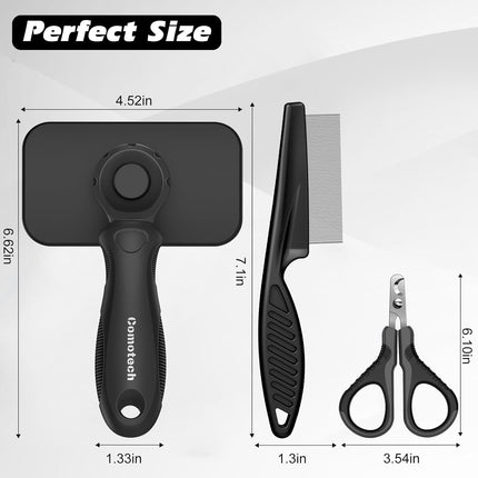 3-Piece Cat Grooming Supplies Set in Black Grey
