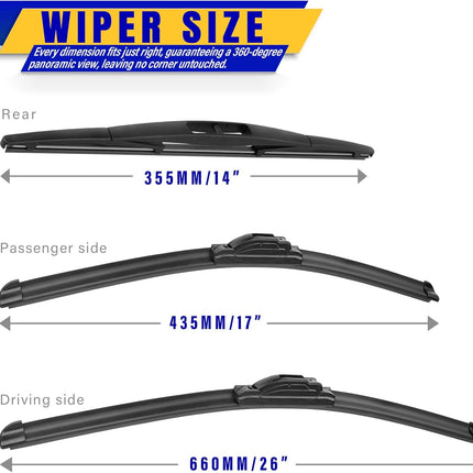 3-Piece Windshield Wiper Blade Replacement Set - 26 in/17 in/14 in
