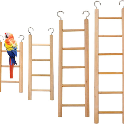 4-Piece Natural Pine Wood Bird Ladder Set for Cages