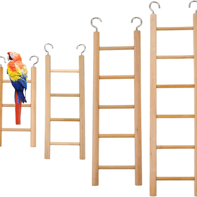 4-Piece Natural Pine Wood Bird Ladder Set for Cages
