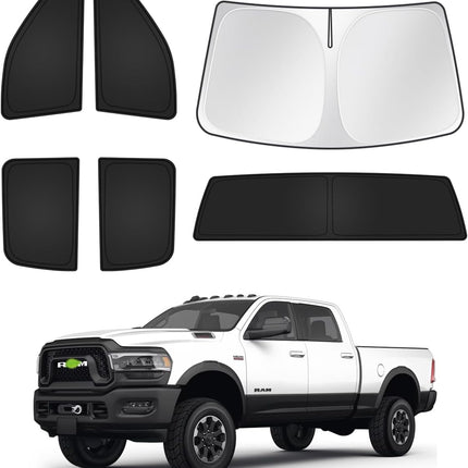 6-Piece Black Vehicle Window Sunshade Set for 2500/3500 Trucks 2010-2026