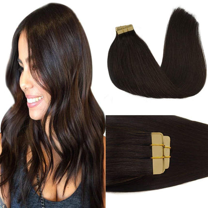 Tape-In Human Hair Extensions, Dark Brown, 20 Inch, 50g, 20 Pieces