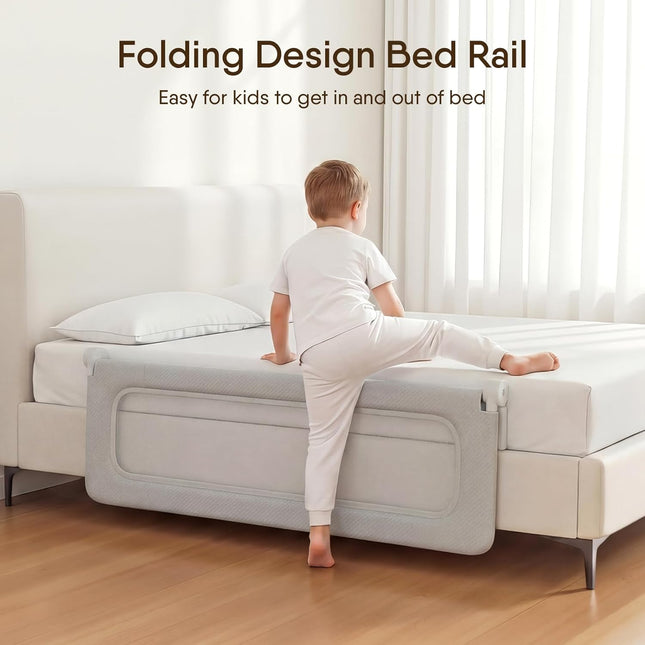 Folding Toddler Bed Rail Guard, Grey, 59" x 21.6"