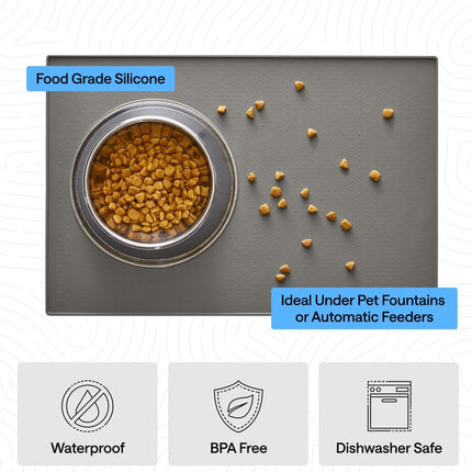 Waterproof Raised Edge Silicone Pet Feeding Mat, 18.5 x 11.5, Gray