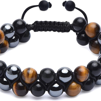 Triple Protection Men's Natural Stone Bead Stretch Bracelet