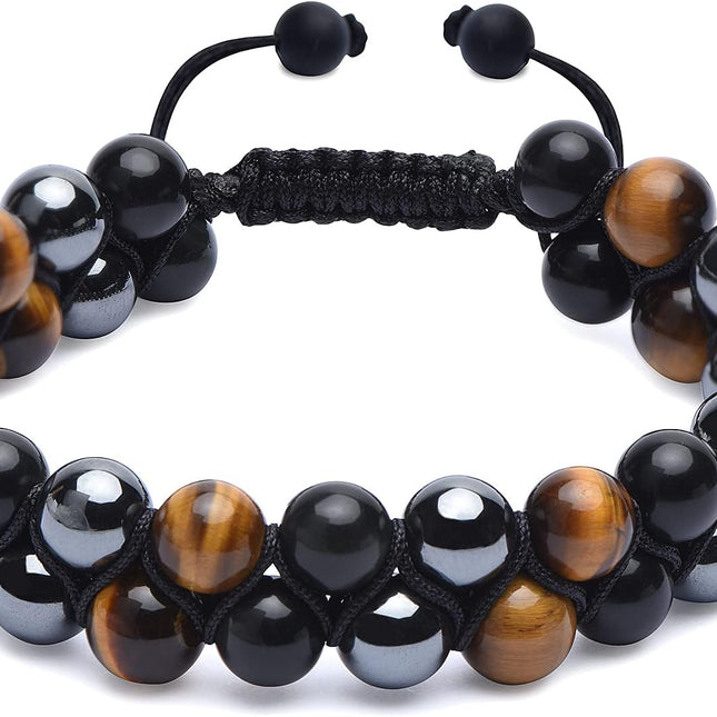Triple Protection Men's Natural Stone Bead Stretch Bracelet