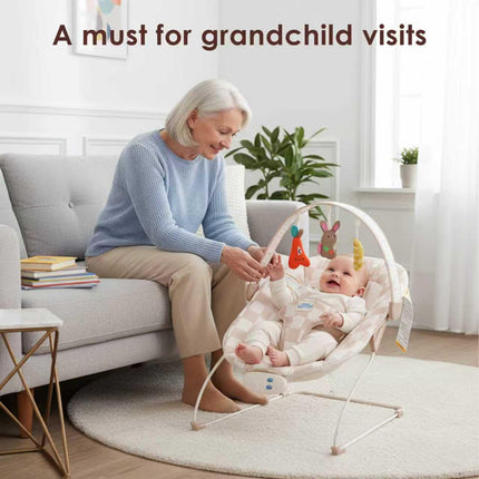 Baby Bouncer Seat with Music & Sensory Toys - Sand Check
