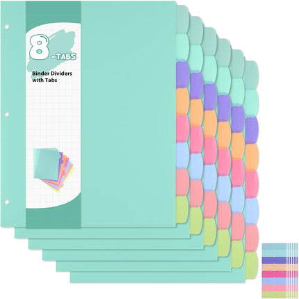 6 Sets of 48Pcs Waterproof Plastic Binder Dividers with Tabs