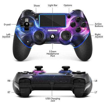 Wireless Controllers for PS4/Pro/Slim/PC, Bluetooth Gamepad with Non-Slip Grip and USB-C Cable