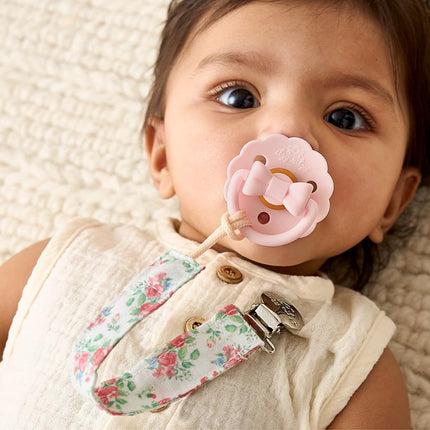 Fabric Pacifier Strap Set – Universal Clip, Pack of 2 in Bows & Floral