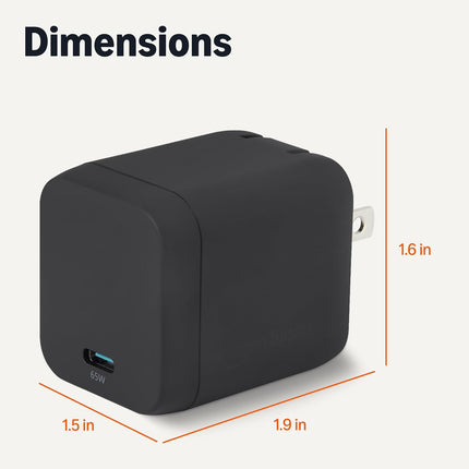 65W Fast Charging USB-C GaN Wall Charger, 1-Port PD 3.1, Compact with Foldable Plug