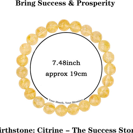 November Birthstone Citrine Natural Stone Stretch Bracelet