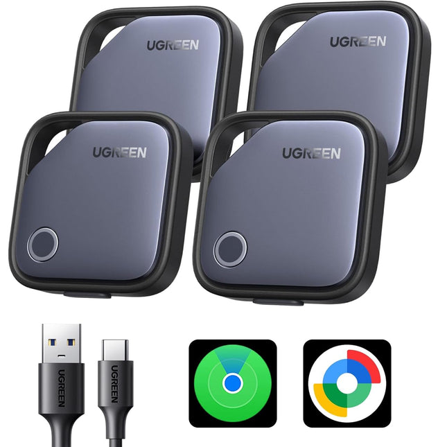 Finder Duo iOS and Android Rechargeable Bluetooth Tracker Tags, 4 Pack