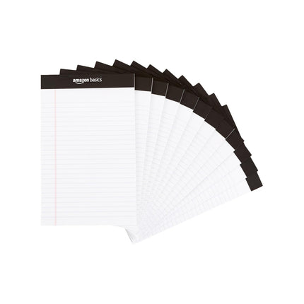 Narrow Ruled Lined Writing Note Pads, 5 x 8 Inch, White, 12-Pack