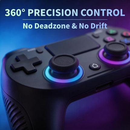Wireless Game Controller with Type-C Cable, Dual Vibration, 1000mAh Battery, 6-Axis Motion Sensor, Touchpad, Audio Jack, Non-Slip Grip