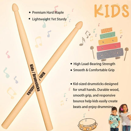 12 Inch Maple Drum Sticks for Kids, 2 Pairs