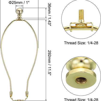 11.5 Inch Gold Tone Lamp Harp Kit with Finial, 2 Sets