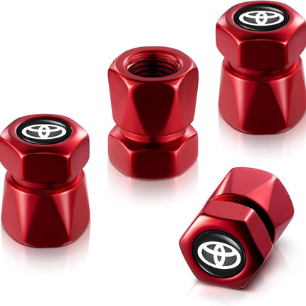 Red Metal Tire Valve Stem Caps, 4 Pack