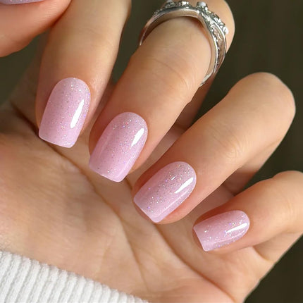 Fairy Veil Short Square Press-On Nails, 32-Piece Apricot Glossy Nude Set