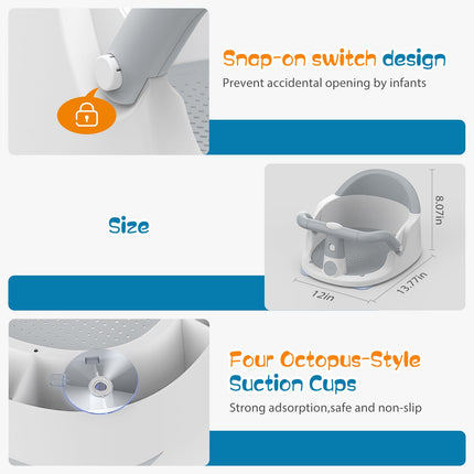 Grey Non-Slip Baby Bath Seat for Babies 6 Months & Up