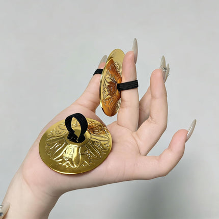 2 Pairs Engraved Heavy Brass Belly Dance Finger Cymbals (Gold)