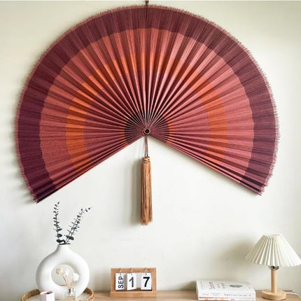 Large Green Bamboo-Style Folding Fan Wall Decor