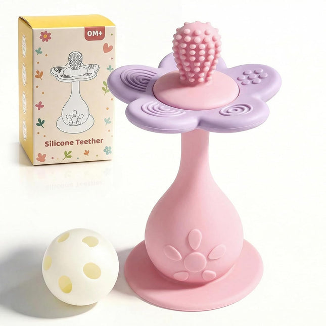 Baby Silicone Flower Teether & Rattle Toy, Pink