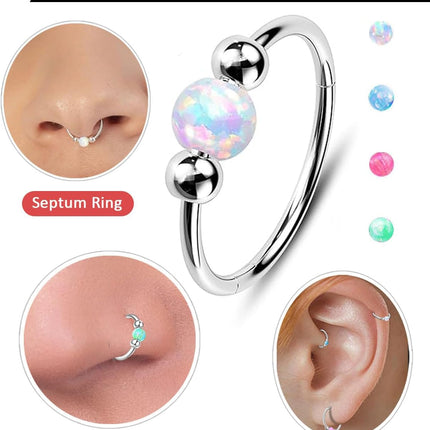 2-Piece 18G 316L Surgical Steel Opal Huggie Hoop Earrings