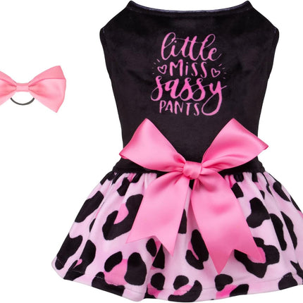 Little Miss Sassy Pants Pink Leopard Velvet Dog Dress