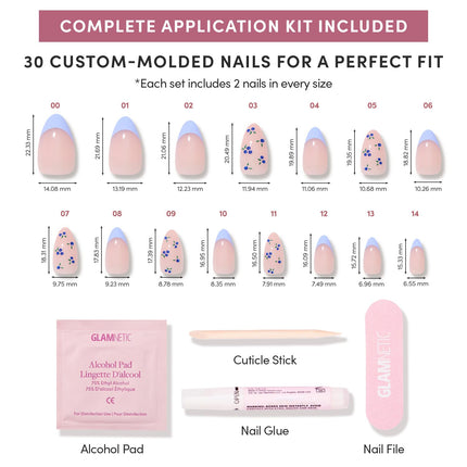 Bluebelle Short Almond Press-On Nails with Blue French Tips