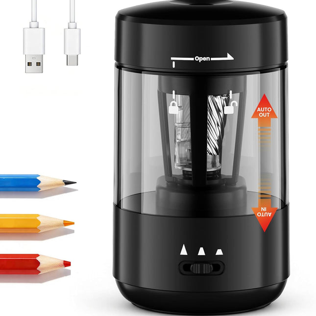 Black Rechargeable Automatic Electric Pencil Sharpener for 6-8mm Pencils