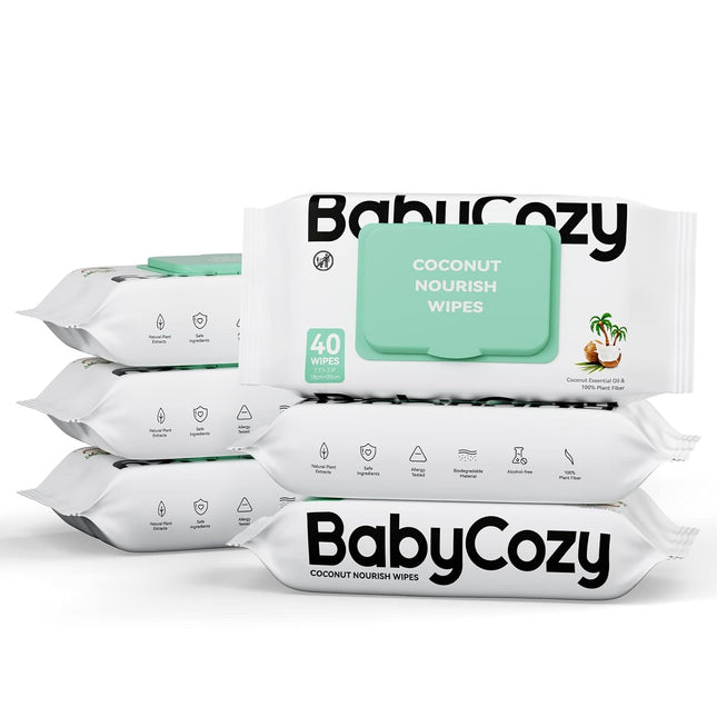 Baby Cozy Baby Wipes Cleansing & Moisturizing 2-in-1 Formula - 6 Packs with 40 Wipes Per Pack -- 240 Wipes