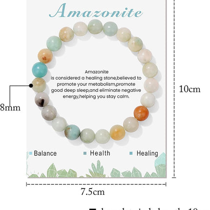 8mm Healing Crystal Bracelet, Natural Stone, Stretch Beaded