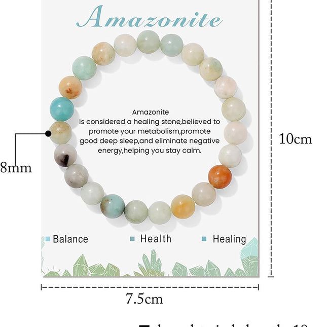 8mm Healing Crystal Bracelet, Natural Stone, Stretch Beaded