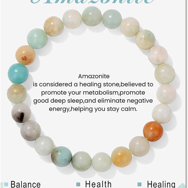 8mm Healing Crystal Bracelet, Natural Stone, Stretch Beaded