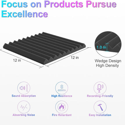 SourceToHome FuenteACasa JBER 12 Pack Acoustic Foam Panels, 1" X 12" X 12" Sound Proof — Home & Lifestyle