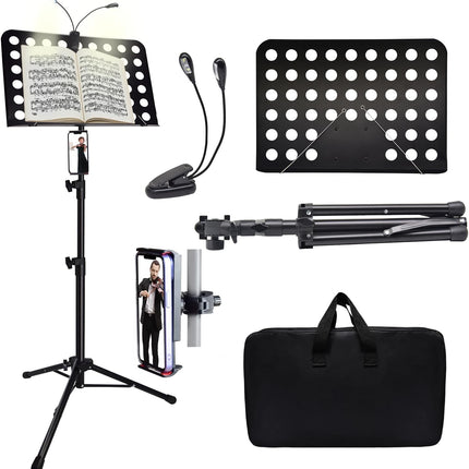 SourceToHome FuenteACasa Sheet Music Stand with Light & Phone Holder, 57" Music Stand — Home & Lifestyle