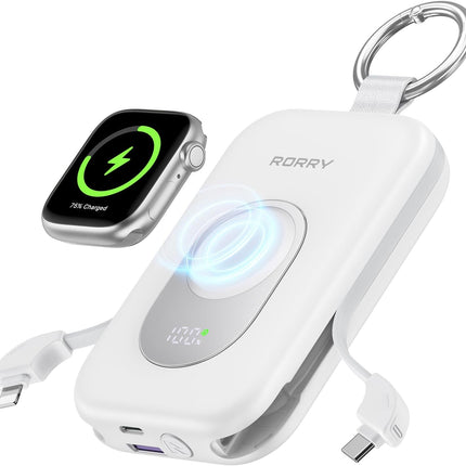 CharmGo 20000mAh 30W Portable Charger with Built-In Cables, White