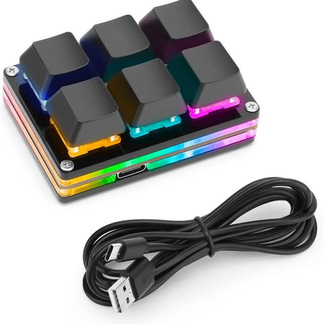Black and White USB Mini 6-Key Mechanical Gaming Keypad with RGB LED